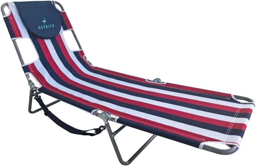 Ostrich the Original Chaise 72 x 22 Inch Lounge Portable Reclining Lounger, Outdoor Patio, Beach, Lawn, Camping, or Pool Tanning Chair, Red