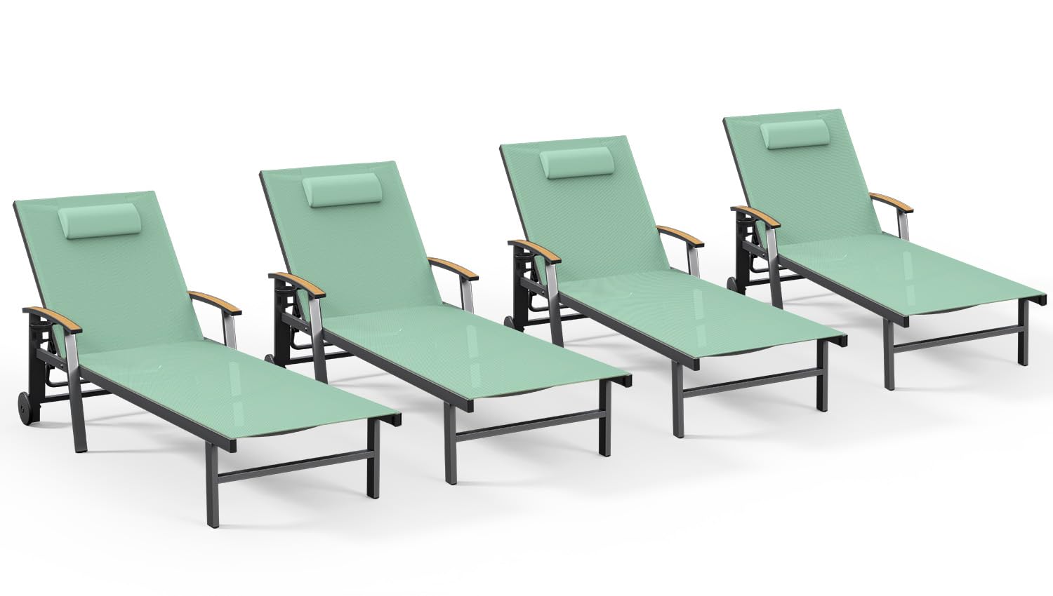 Ciokea Outdoor Lounge Chair with Pillow, 5-Position Aluminum Chaise Lounge with Wheels & Armrests, 400 lbs Heavy Duty Patio Pool Chair for Deck, Backyard, Beach & Poolside, Khaki