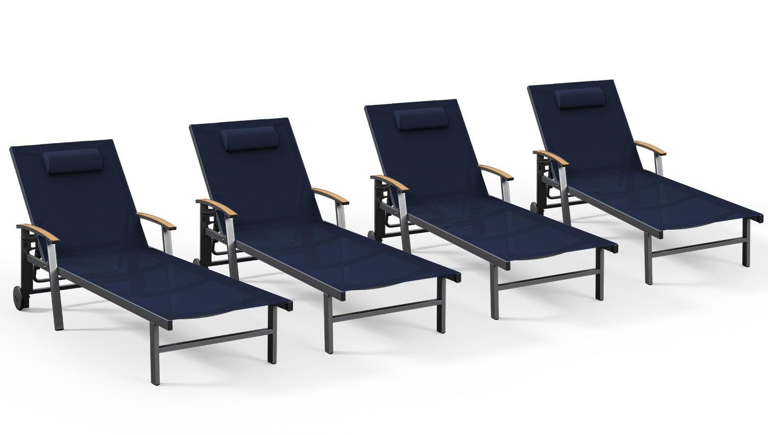 Ciokea Outdoor Lounge Chair with Pillow, 5-Position Aluminum Chaise Lounge with Wheels & Armrests, 400 lbs Heavy Duty Patio Pool Chair for Deck, Backyard, Beach & Poolside, Khaki