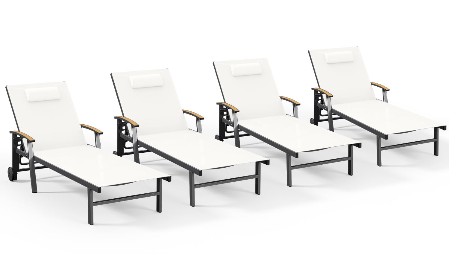Ciokea Outdoor Lounge Chair with Pillow, 5-Position Aluminum Chaise Lounge with Wheels & Armrests, 400 lbs Heavy Duty Patio Pool Chair for Deck, Backyard, Beach & Poolside, Khaki