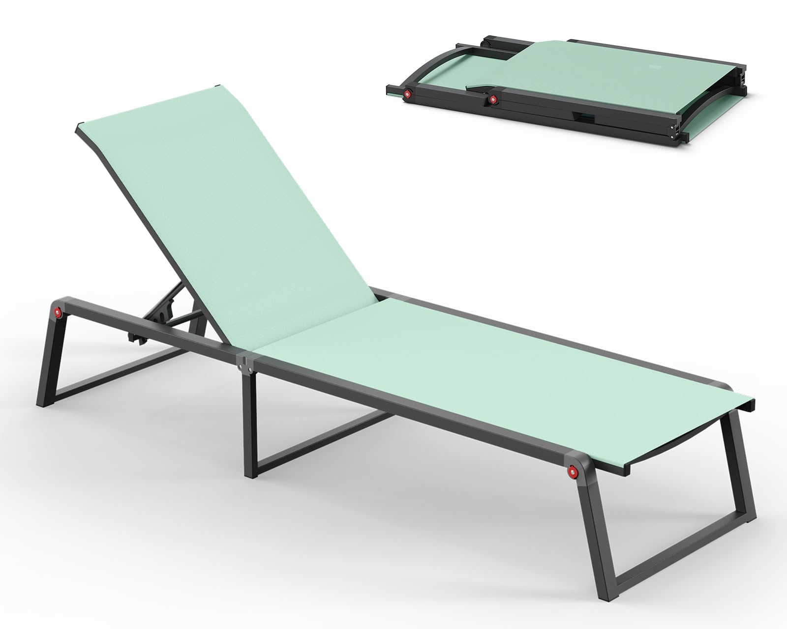 Aluminum Chaise Lounge Chair Outdoor, Foldable & No Assembly Pool Lounge Chairs 5-Position Recliner for Outside Poolside, Fully Grounded Legs Patio Sun Lounger for Pool, Beach, Yard, Dark Grey