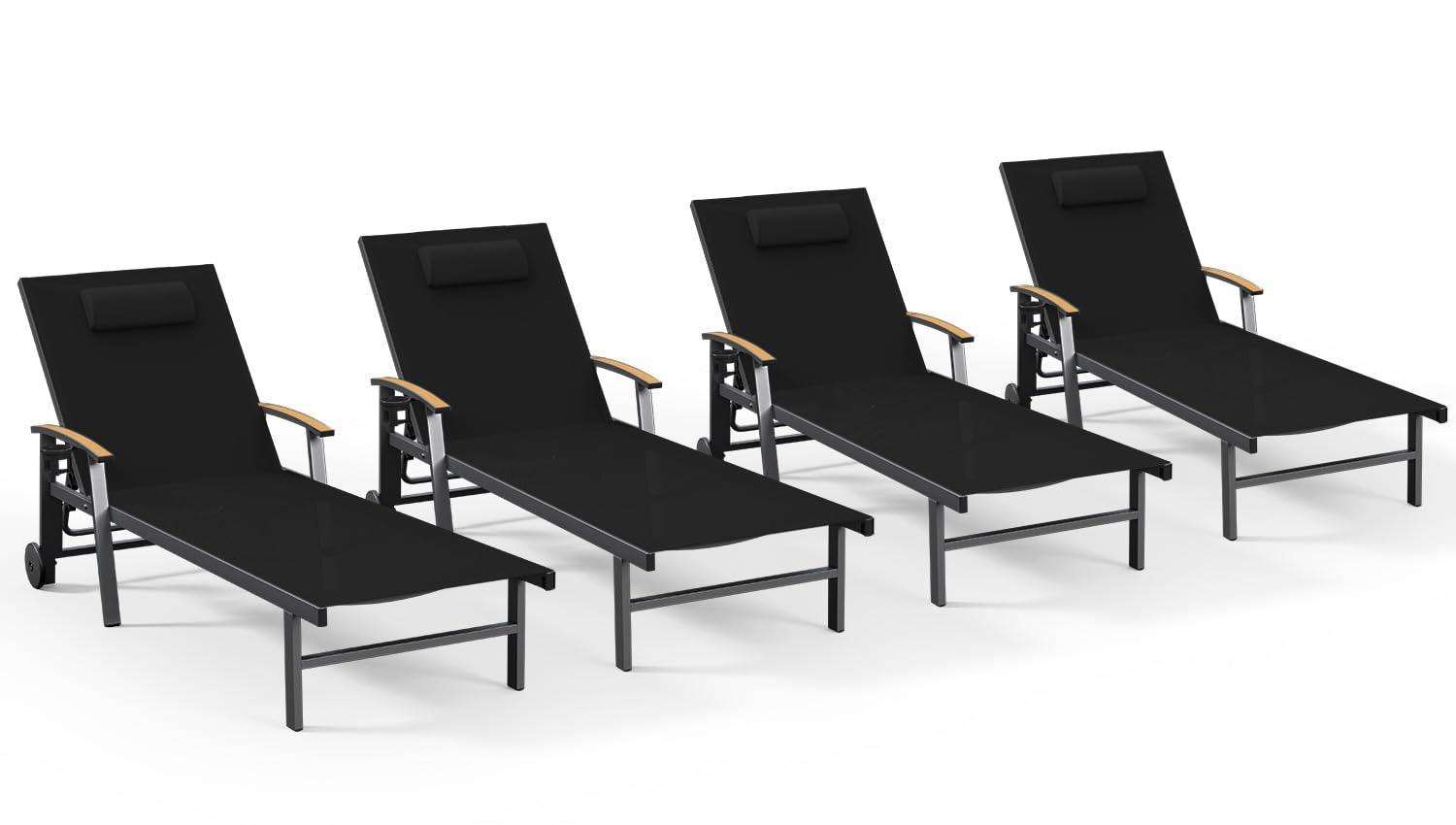 Ciokea Outdoor Lounge Chair with Pillow, 5-Position Aluminum Chaise Lounge with Wheels & Armrests, 400 lbs Heavy Duty Patio Pool Chair for Deck, Backyard, Beach & Poolside, Khaki