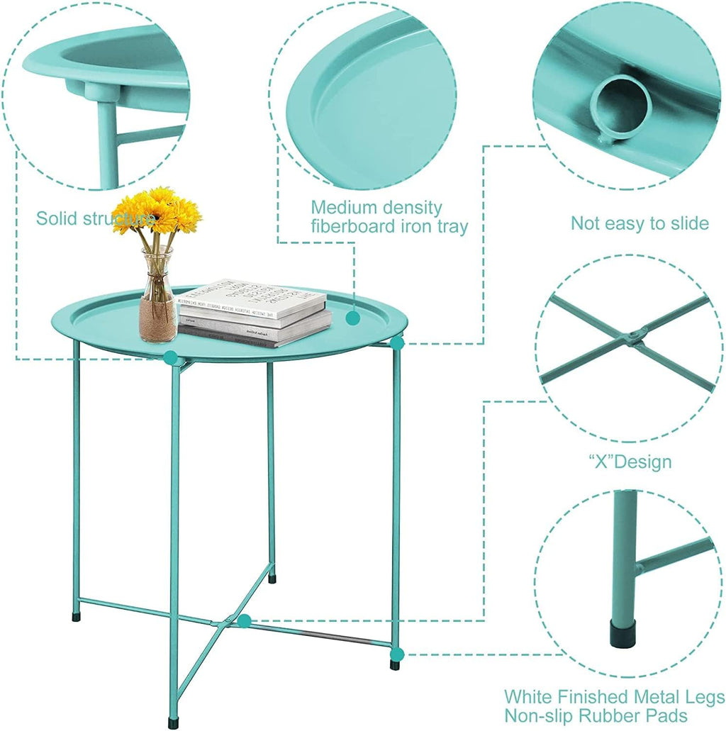 Garden 4 you End Table Set of 2, Outdoor Side Table, Small Patio Table Metal Side Table, Round Folding Side Table, for Outdoor and Living Room,Green