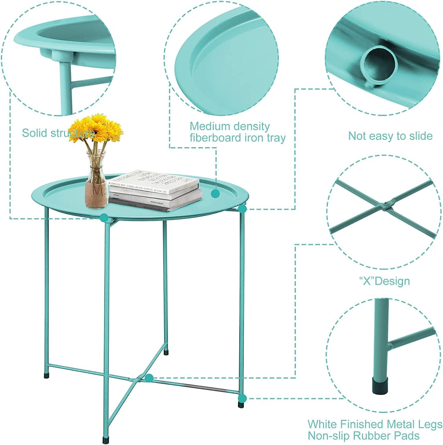 Garden 4 you End Table Set of 2, Outdoor Side Table, Small Patio Table Metal Side Table, Round Folding Side Table, for Outdoor and Living Room,Green