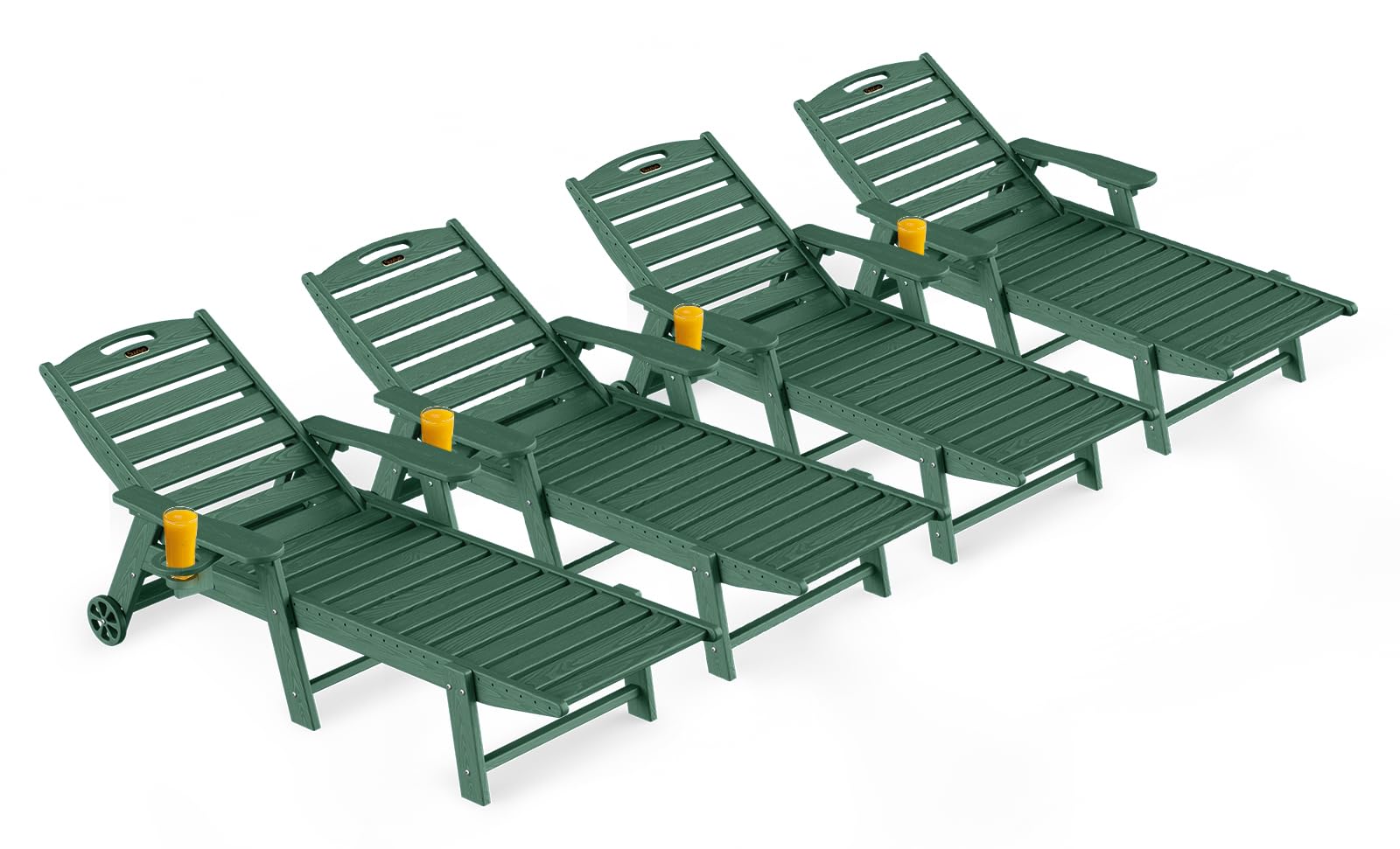Ciokea Lounge Chair Outdoor, Oversized Chaise Lounge Chair with 5 Positions, HDPE, Patio Lounge Chair with Wheels & Cup Holder for Pool, Deck, Poolside, White