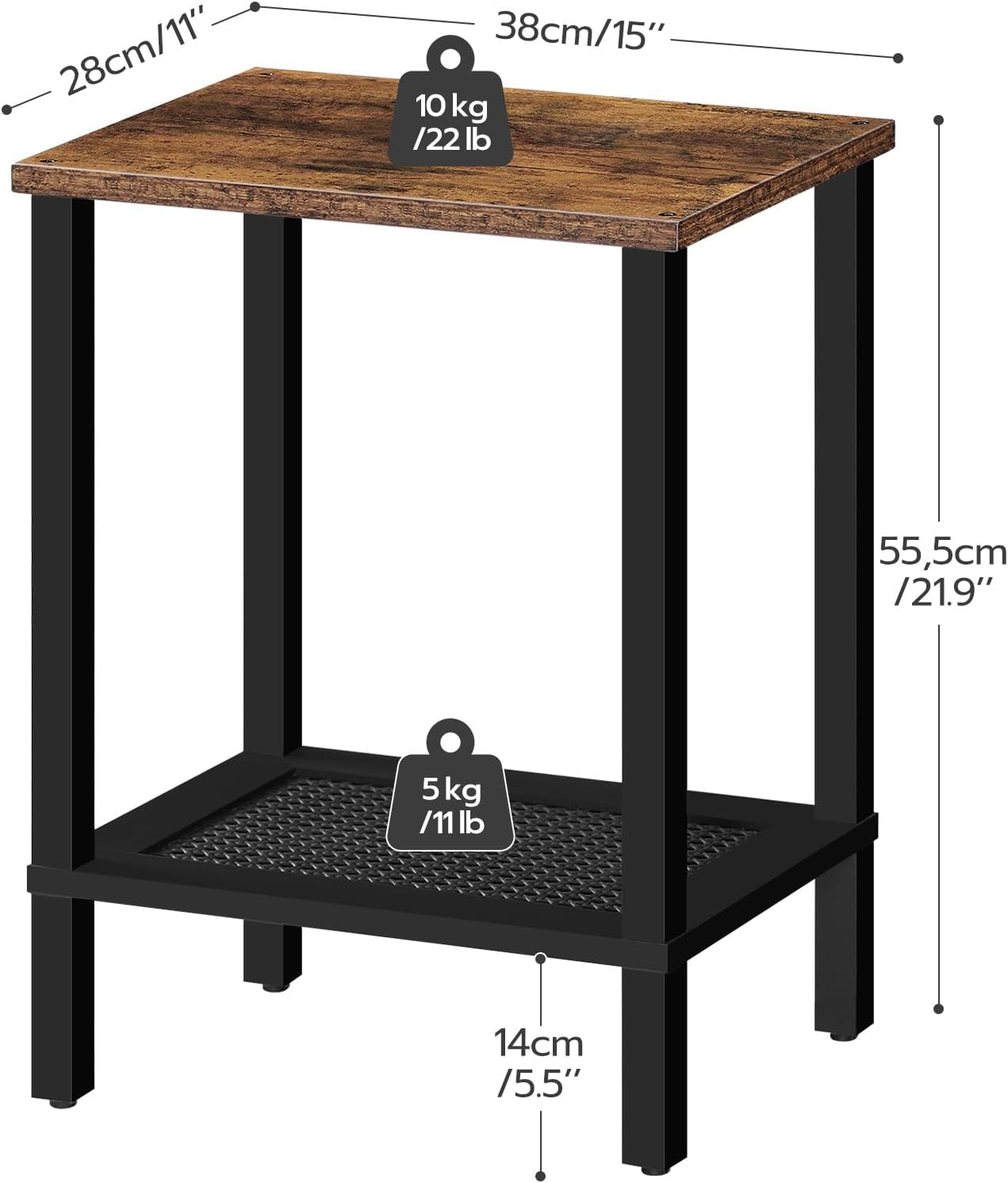 HOOBRO End Tables Set of 2, Small Side Tables with 2-Tier Storage Shelves, Nightstands with Faux Rattan Decoration, for Small Space, Living Room, Bedroom, Rustic Brown and Black BF91BZP201