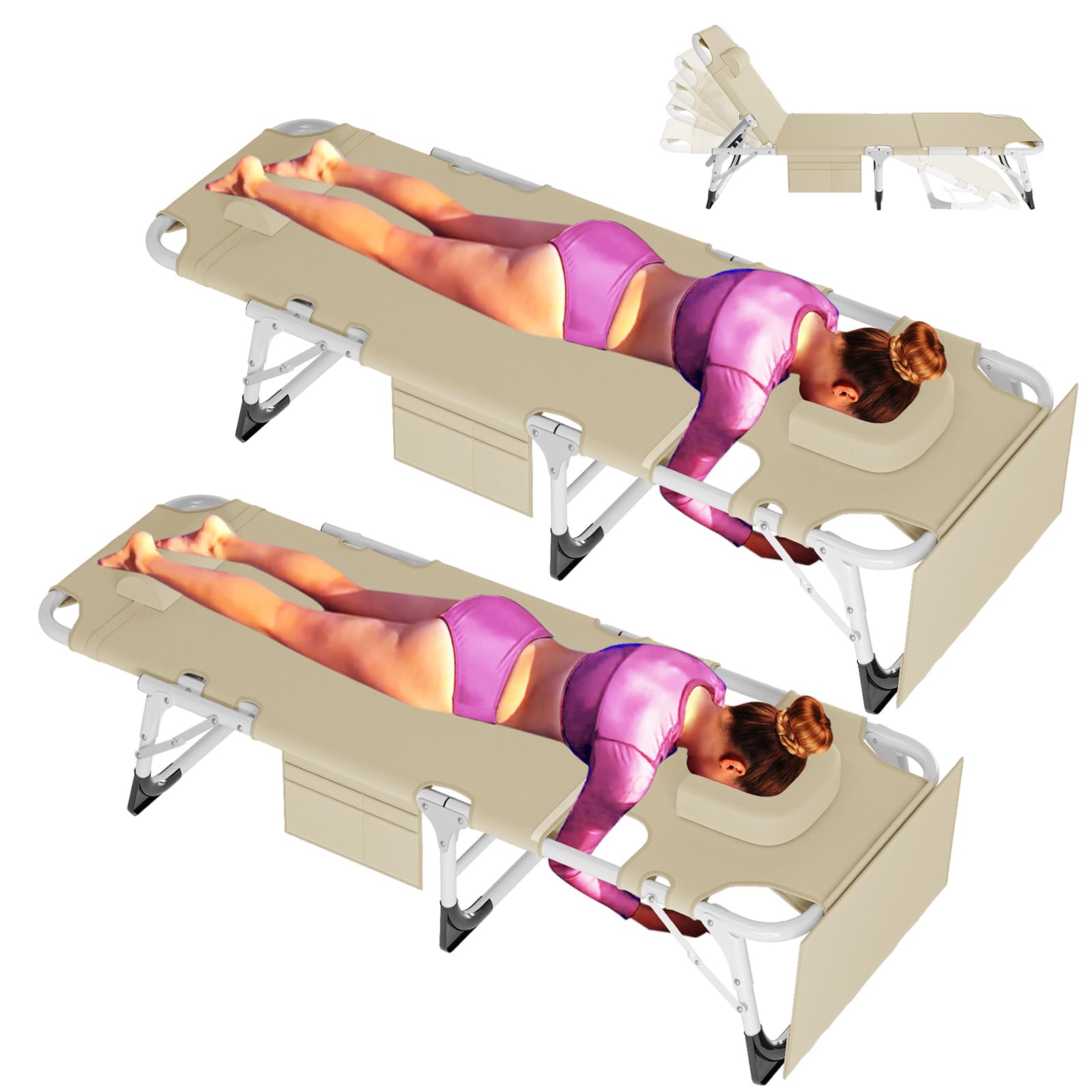 ABORON Heavy Duty Tanning Chair,Outdoor 5-Position Folding Chaise Lounge Chair with Pad,Portable Beach Lounge Chair for Outdoor Sunbathing Patio Pool Lawn Deck Poolside