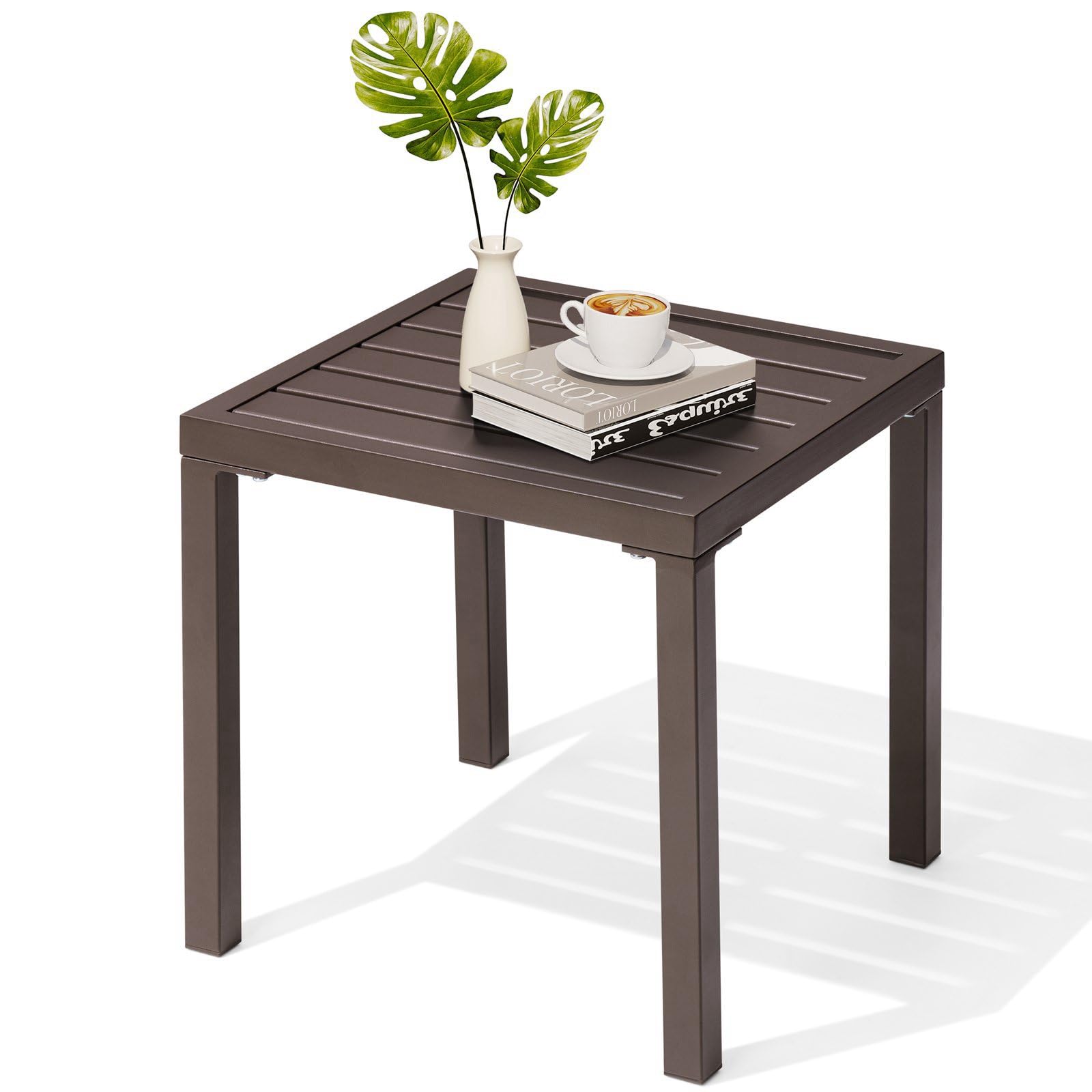 Crestlive Products Outdoor Side Table Set of 2,Black Small Square Metal End Table Weather Resistant Balcony Table for Pool Patio