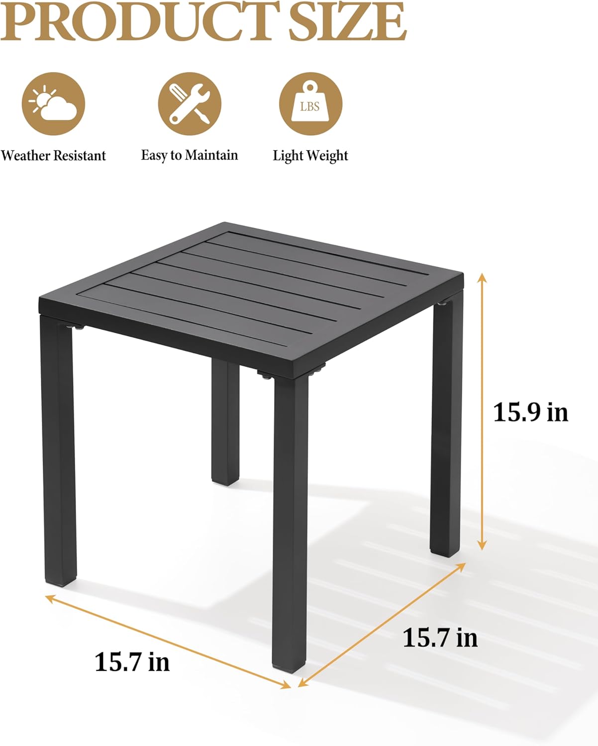 Crestlive Products Aluminum Outdoor Side Table Set of 2, Pool Lounge Chair Side Table, Weather Resistant Small Square Coffee End Table for Patio, Yard, Garden, Porch, Deck, Outdoor