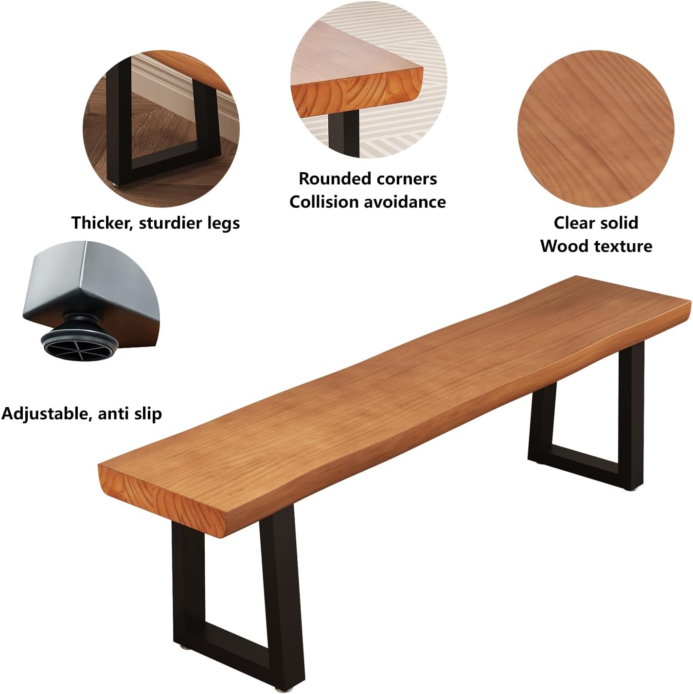 Solid Wood Top Bench with Metal Legs Durable Long Bench for Home Office Living Room Dining Room Versatile Multi Size Options Perfect Chair Stool Dining Bench Dining Chair (Light brown bench, 62.99in)