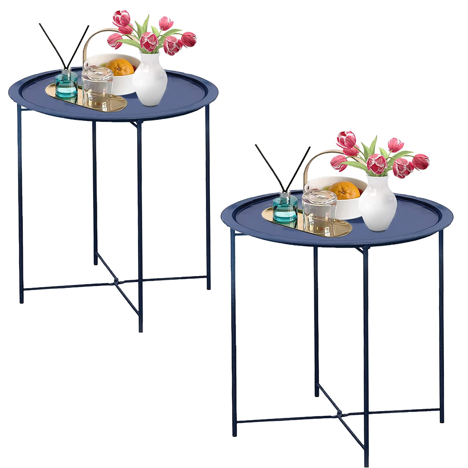 Garden 4 you End Table Set of 2, Outdoor Side Table, Small Patio Table Metal Side Table, Round Folding Side Table, for Outdoor and Living Room,Green