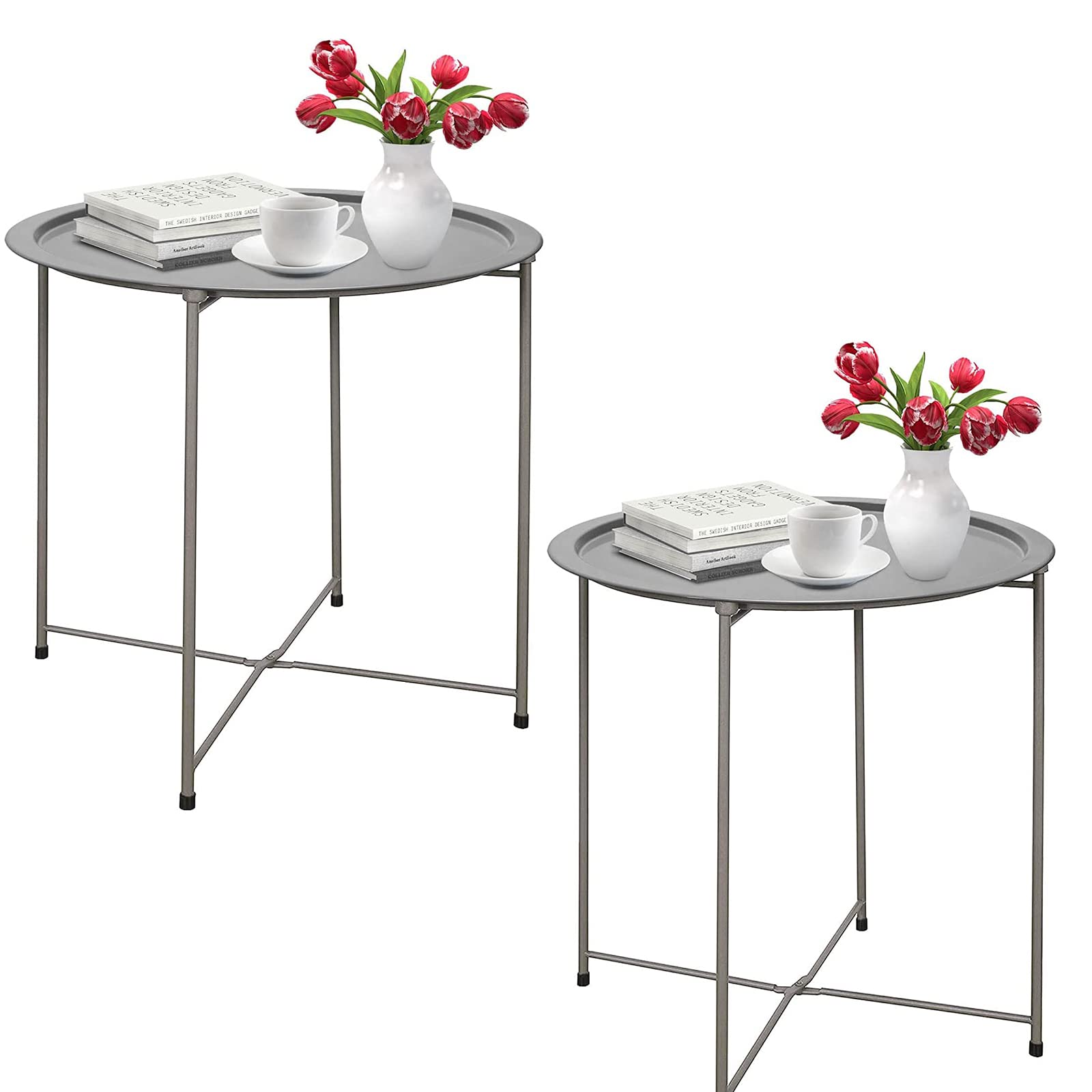 Garden 4 you End Table Set of 2, Outdoor Side Table, Small Patio Table Metal Side Table, Round Folding Side Table, for Outdoor and Living Room,Green