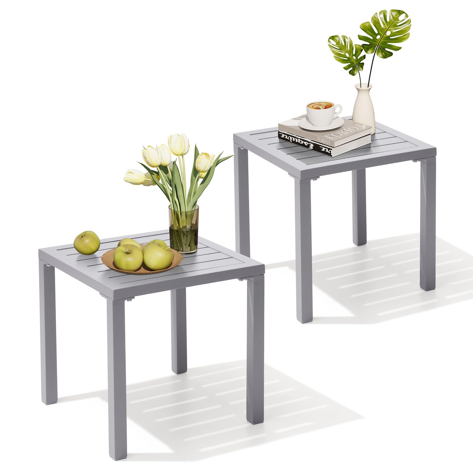 Crestlive Products Aluminum Outdoor Side Table Set of 2, Pool Lounge Chair Side Table, Weather Resistant Small Square Coffee End Table for Patio, Yard, Garden, Porch, Deck, Outdoor