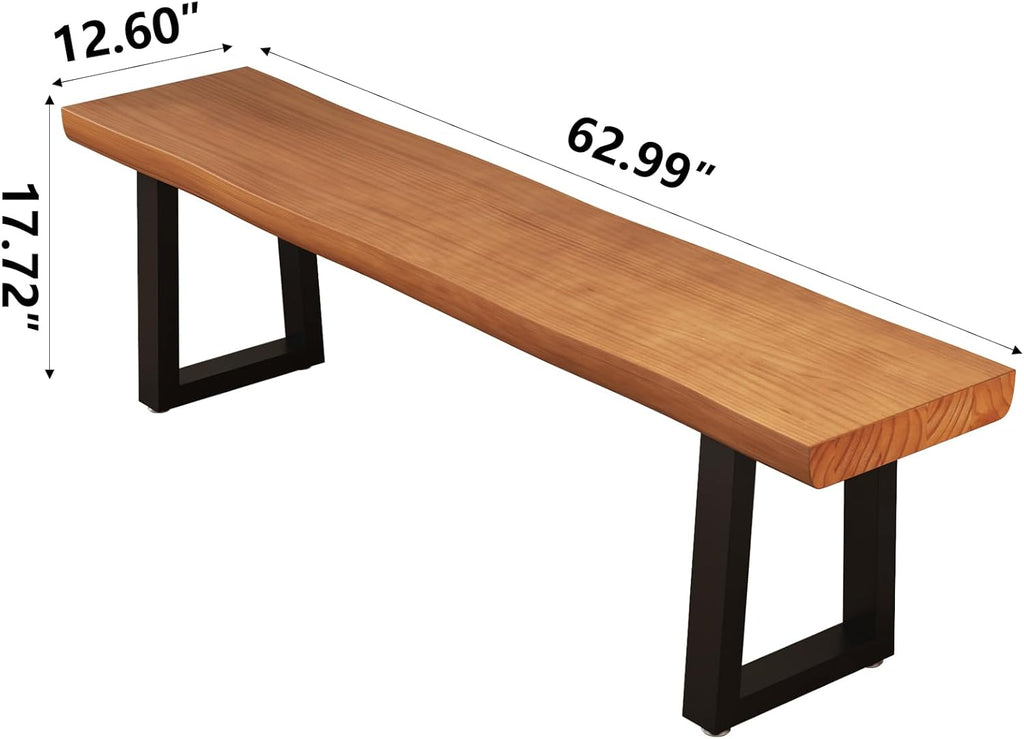 Solid Wood Top Bench with Metal Legs Durable Long Bench for Home Office Living Room Dining Room Versatile Multi Size Options Perfect Chair Stool Dining Bench Dining Chair (Light brown bench, 62.99in)