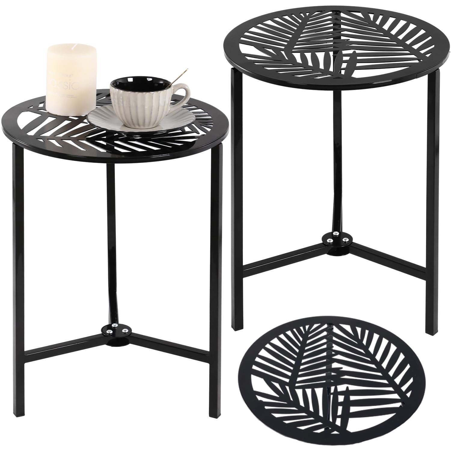 Party Zealot Set of 2 Small Round Metal Side Tables, 13-Inch Black Outdoor End Tables for Patio, Balcony, Porch or Garden – Weather-Resistant Corner Coffee Table for Small Spaces & Indoor Plant Stand