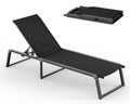 Aluminum Chaise Lounge Chair Outdoor, Foldable & No Assembly Pool Lounge Chairs 5-Position Recliner for Outside Poolside, Fully Grounded Legs Patio Sun Lounger for Pool, Beach, Yard, Dark Grey