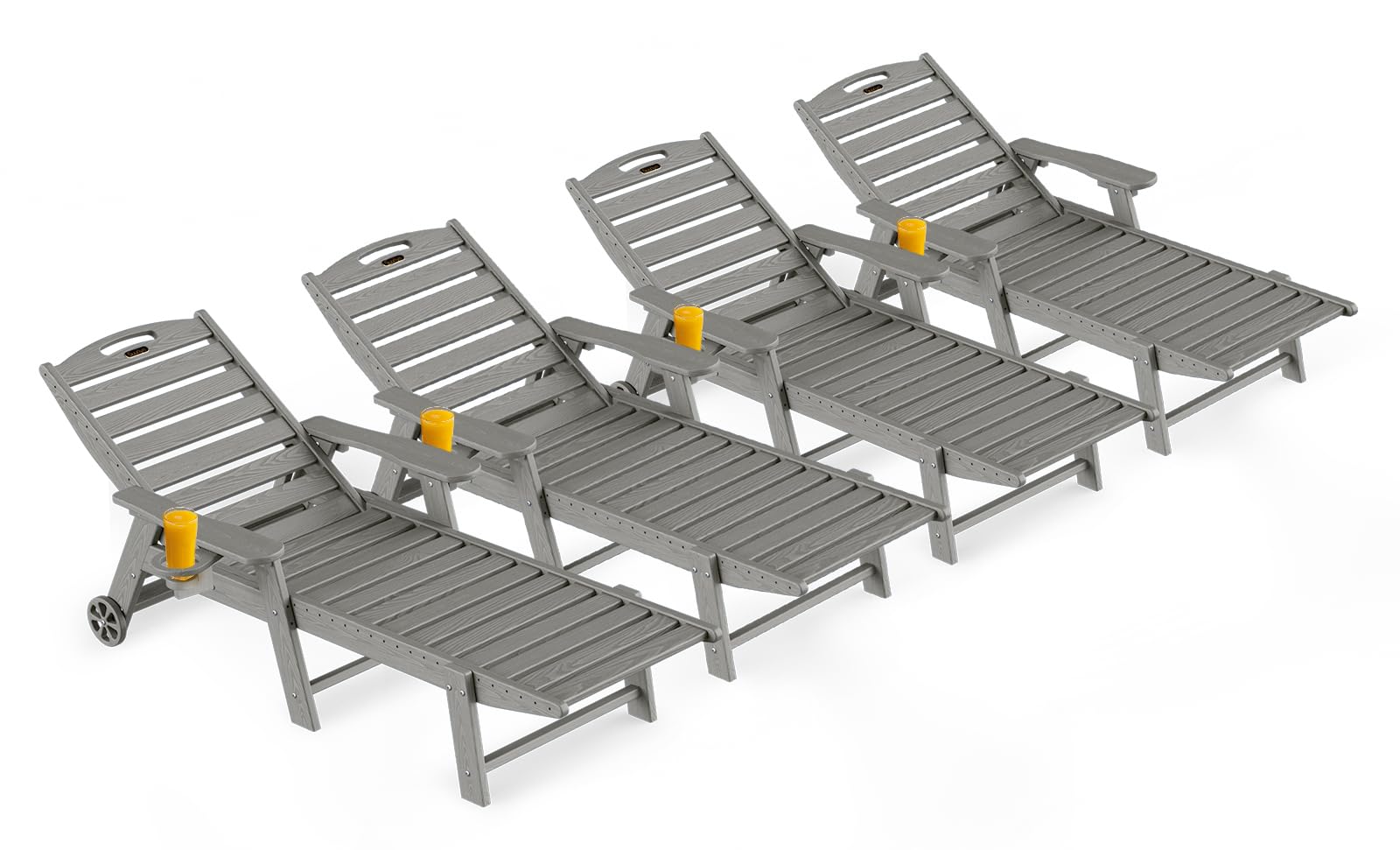 Ciokea Lounge Chair Outdoor, Oversized Chaise Lounge Chair with 5 Positions, HDPE, Patio Lounge Chair with Wheels & Cup Holder for Pool, Deck, Poolside, White