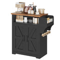 Coffee Bar Cabinet, Kitchen Island with Storage, Farmhouse Sideboard Buffet Cabinet with Dual-Purpose Floating Shelf and Hooks, for Kitchen Living Room, White and Natural KF22WN