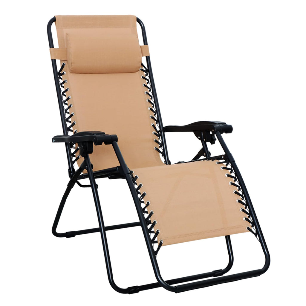 Amazon Basics Outdoor Patio Zero Gravity Lounge Chair with Pillow, Folding Reclining and Textilene Adjustable, Folding Lounge Lawn Chairs for Outside, 26", Blue