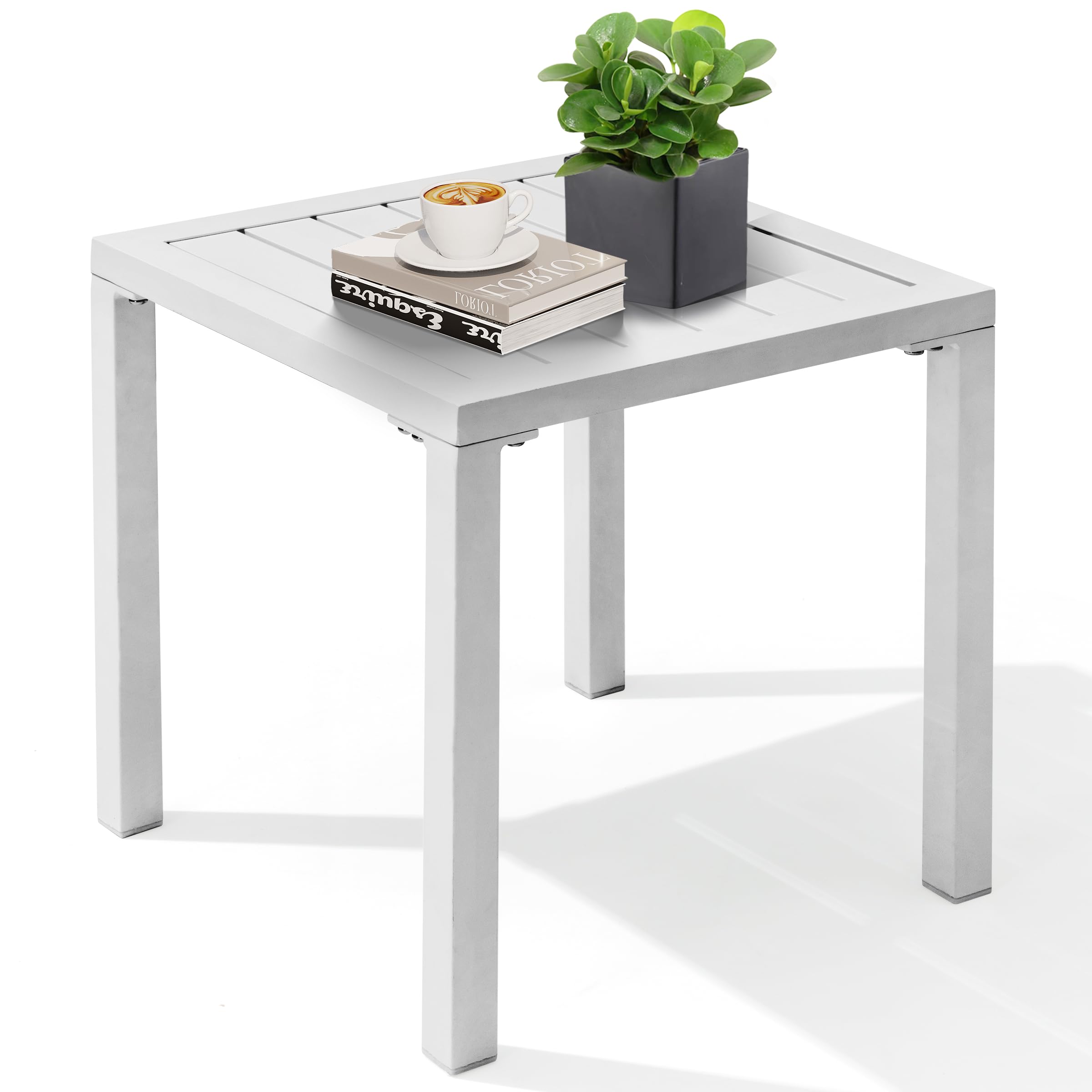 Crestlive Products Aluminum Outdoor Side Table Set of 2, Pool Lounge Chair Side Table, Weather Resistant Small Square Coffee End Table for Patio, Yard, Garden, Porch, Deck, Outdoor