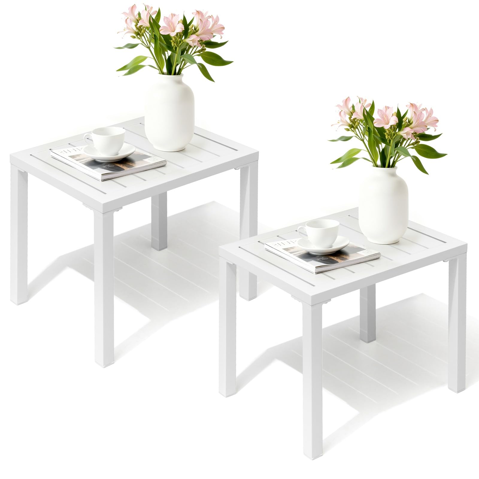 Crestlive Products Aluminum Outdoor Side Table Set of 2, Pool Lounge Chair Side Table, Weather Resistant Small Square Coffee End Table for Patio, Yard, Garden, Porch, Deck, Outdoor