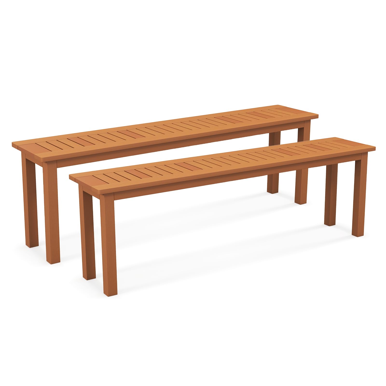 Tangkula Patio Wood Bench, 2-Person Solid Wood Bench with Slatted Seat, 39.5" Long Loveseat with Stable Wood Frame, Indoor Outdoor Dining Bench for Backyard, Poolside, Entryway (1)