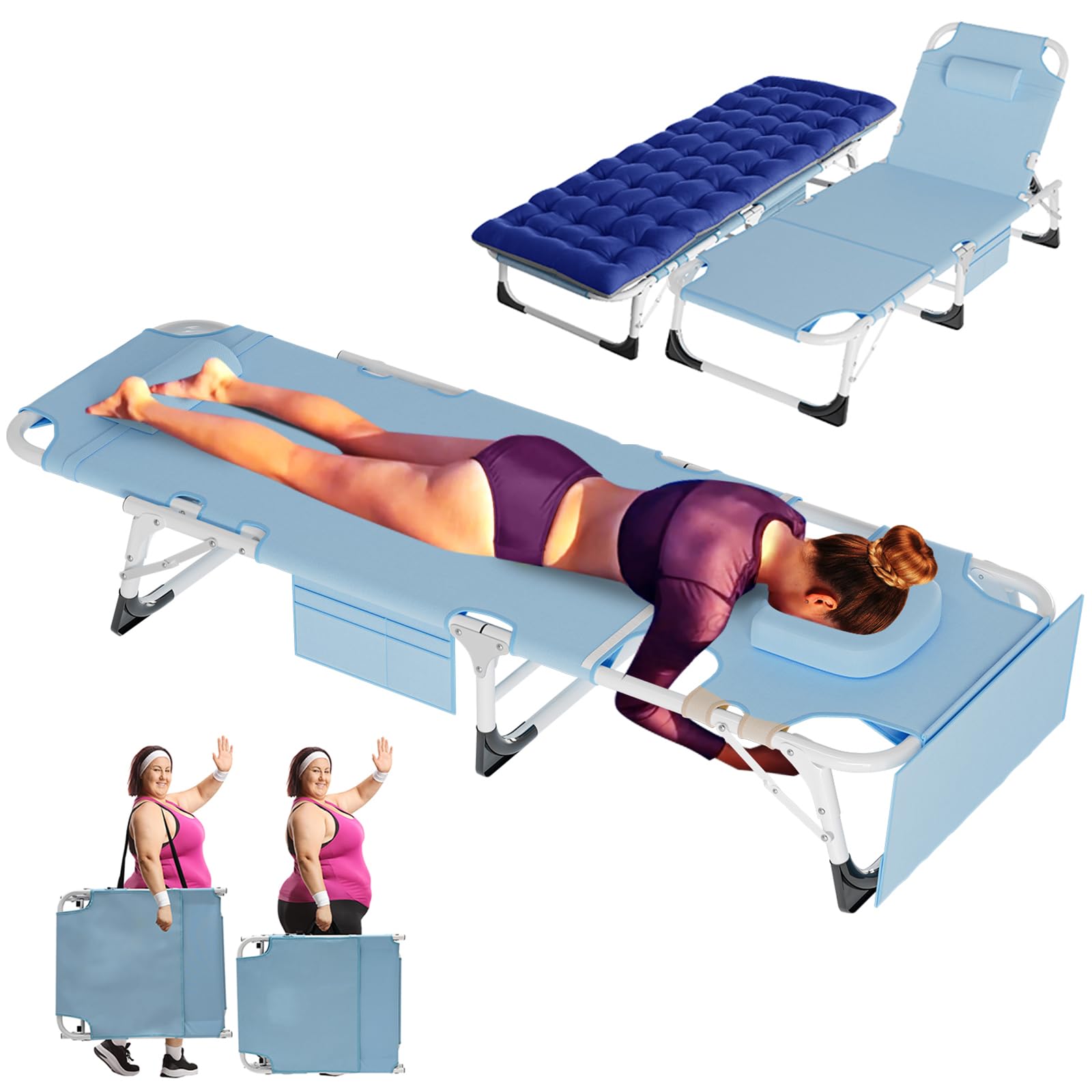 ABORON Heavy Duty Tanning Chair,Outdoor 5-Position Folding Chaise Lounge Chair with Pad,Portable Beach Lounge Chair for Outdoor Sunbathing Patio Pool Lawn Deck Poolside