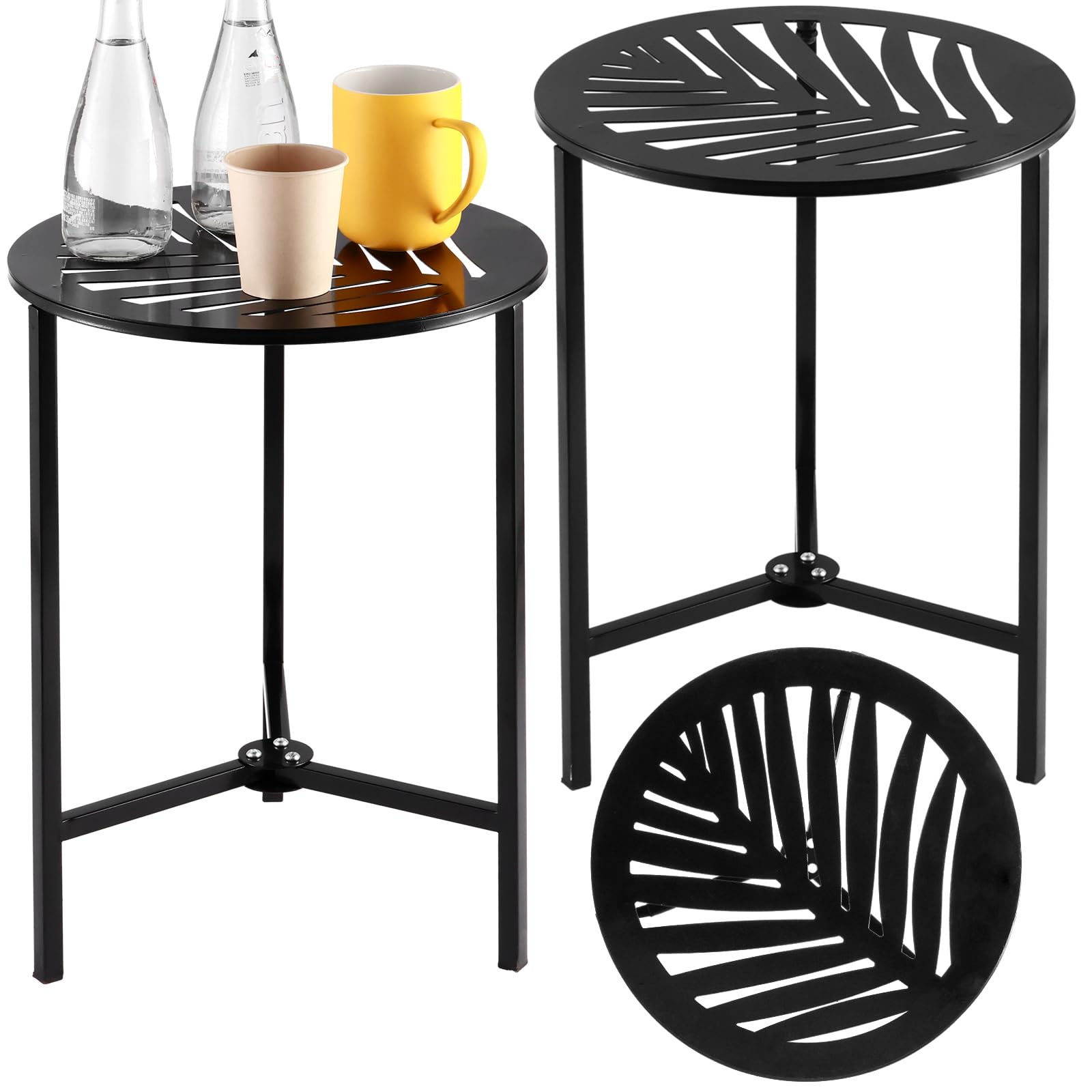 Party Zealot Set of 2 Small Round Metal Side Tables, 13-Inch Black Outdoor End Tables for Patio, Balcony, Porch or Garden – Weather-Resistant Corner Coffee Table for Small Spaces & Indoor Plant Stand