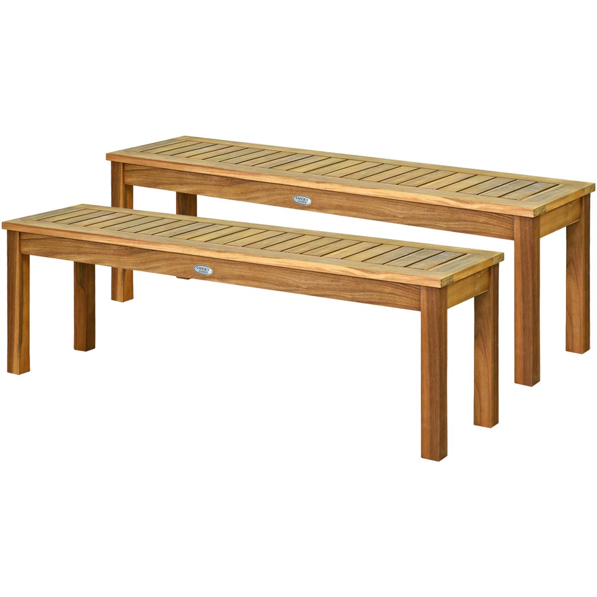 Tangkula Patio Wood Bench, 2-Person Solid Wood Bench with Slatted Seat, 39.5" Long Loveseat with Stable Wood Frame, Indoor Outdoor Dining Bench for Backyard, Poolside, Entryway (1)