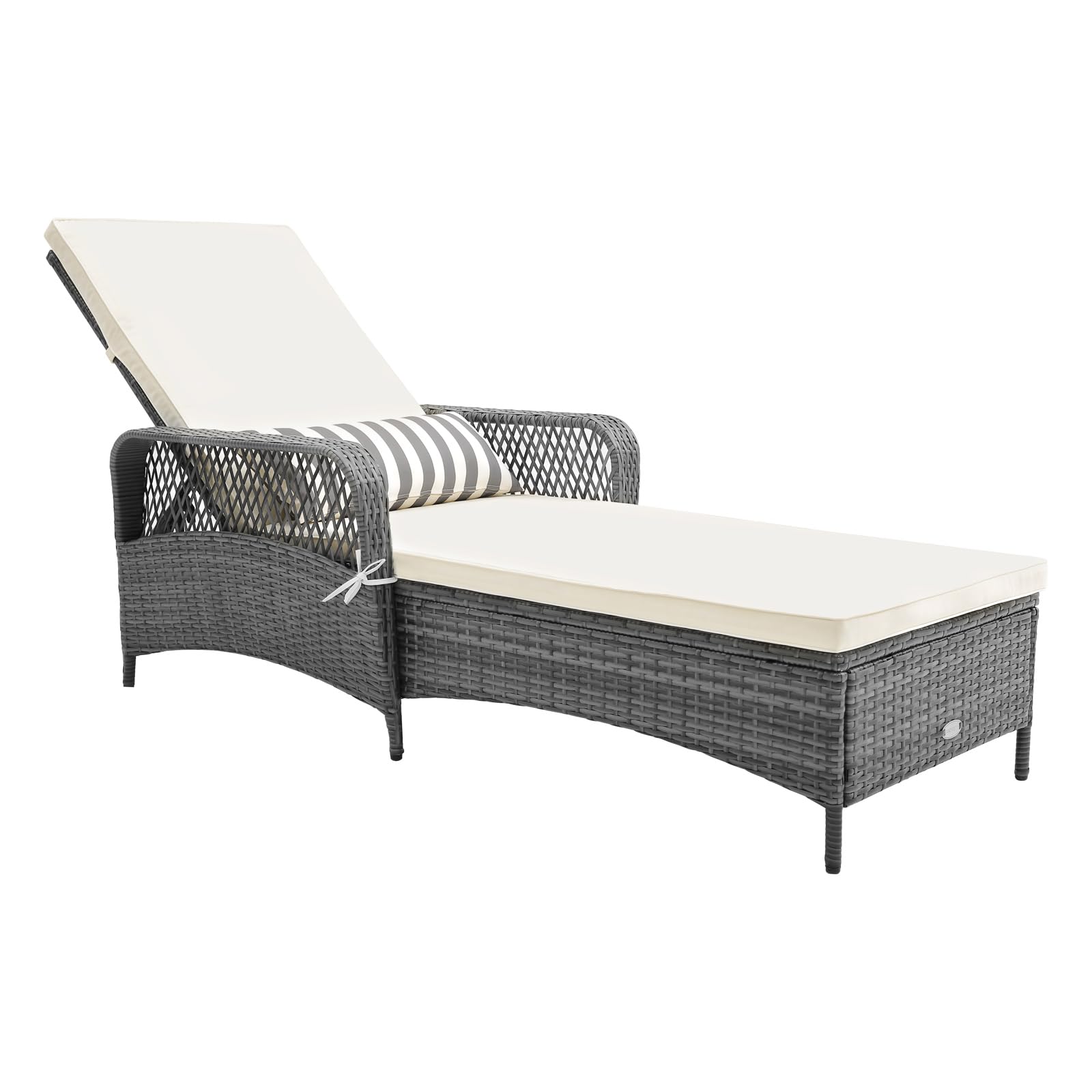 Tangkula Wicker Chaise Lounge Outdoor, Patio Rattan Reclining Chaise with 6-Gear Adjustable Backrest, Thick Padded Cushion & Removable Lumbar Pillow, Pool Lounge Chairs for Outside Balcony Backyard