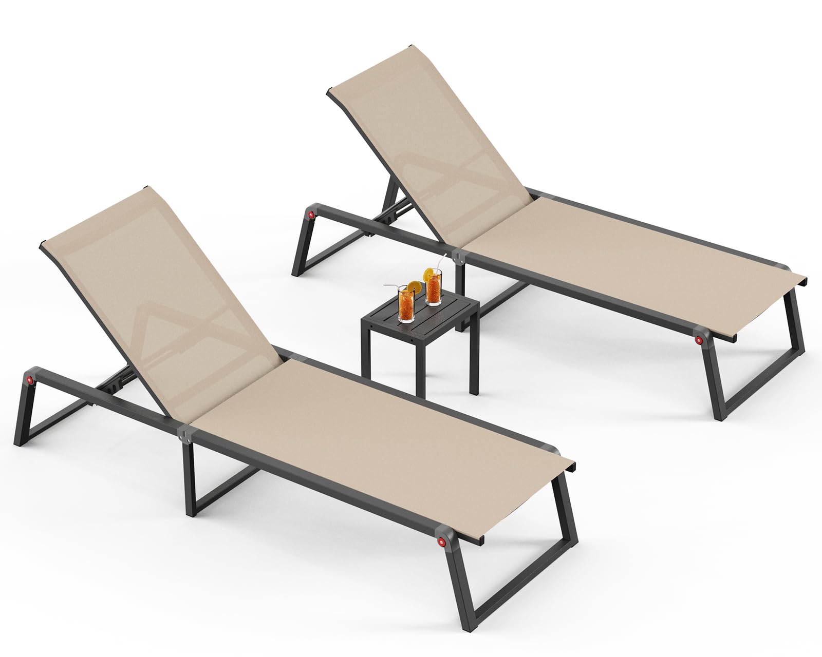 Aluminum Chaise Lounge Chair Outdoor, Foldable & No Assembly Pool Lounge Chairs 5-Position Recliner for Outside Poolside, Fully Grounded Legs Patio Sun Lounger for Pool, Beach, Yard, Dark Grey