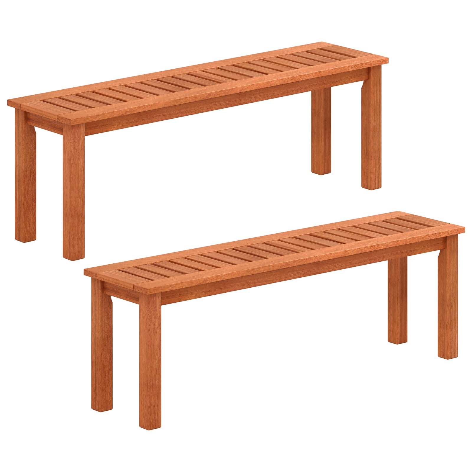 Tangkula Patio Wood Bench, 2-Person Solid Wood Bench with Slatted Seat, 39.5" Long Loveseat with Stable Wood Frame, Indoor Outdoor Dining Bench for Backyard, Poolside, Entryway (1)