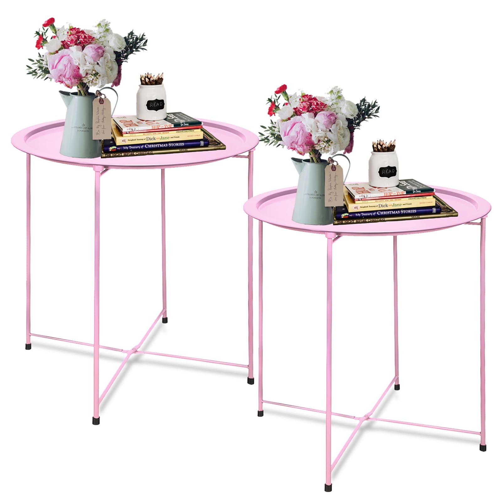 Garden 4 you End Table Set of 2, Outdoor Side Table, Small Patio Table Metal Side Table, Round Folding Side Table, for Outdoor and Living Room,Green