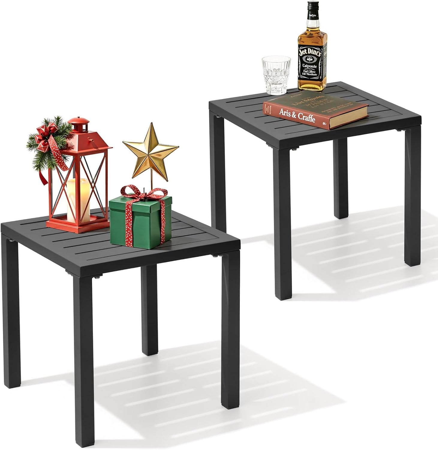 Crestlive Products Aluminum Outdoor Side Table Set of 2, Pool Lounge Chair Side Table, Weather Resistant Small Square Coffee End Table for Patio, Yard, Garden, Porch, Deck, Outdoor
