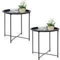 Garden 4 you End Table Set of 2, Outdoor Side Table, Small Patio Table Metal Side Table, Round Folding Side Table, for Outdoor and Living Room,Green