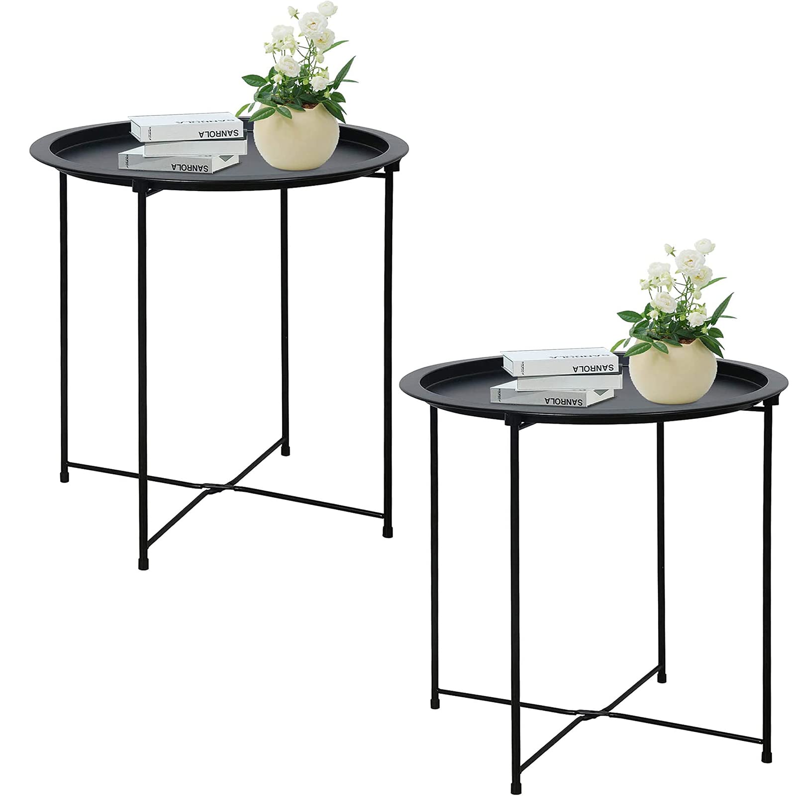 Garden 4 you End Table Set of 2, Outdoor Side Table, Small Patio Table Metal Side Table, Round Folding Side Table, for Outdoor and Living Room,Green