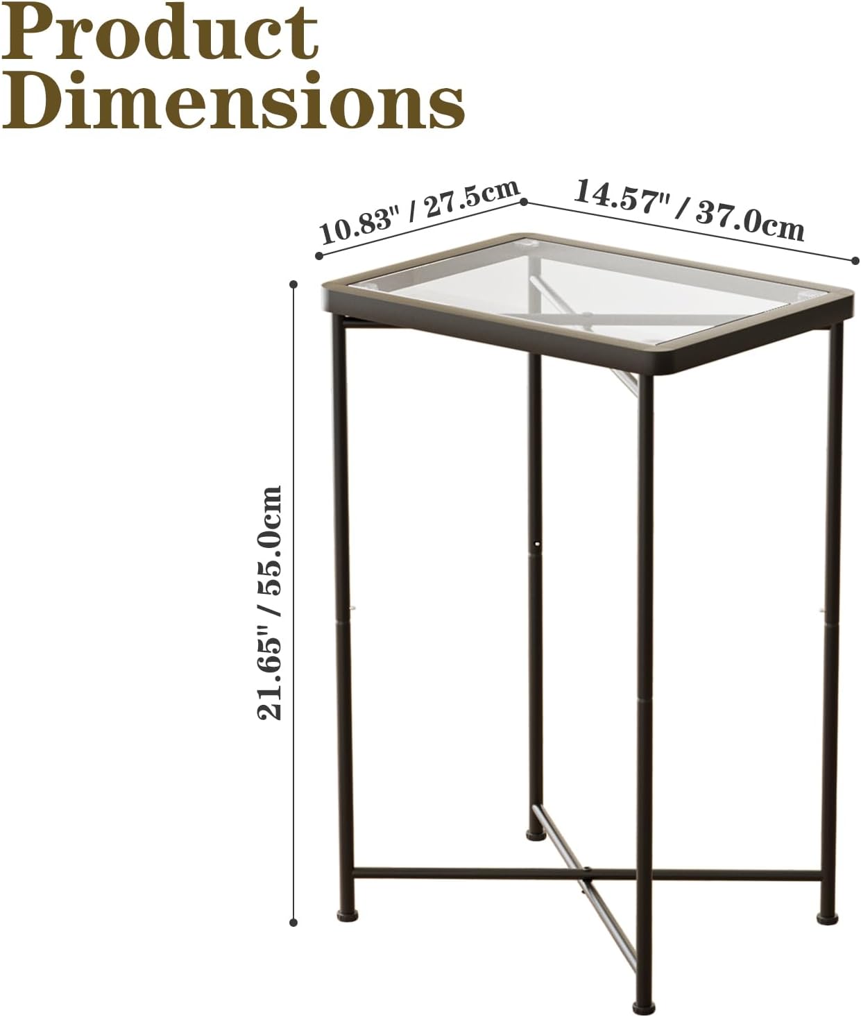 Garden 4 you Small Side Table, Glass End Table Set of 2, Black Outdoor Side Table with Metal Frame, Mini Bedside Table for Living Room, Bedroom, Patio, Small Space, 2pcs