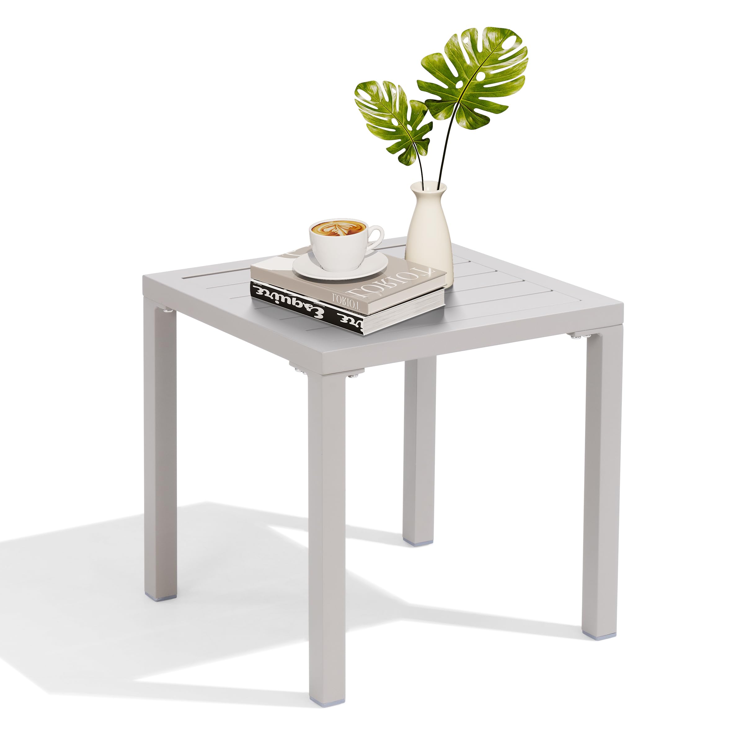 Crestlive Products Aluminum Outdoor Side Table Set of 2, Pool Lounge Chair Side Table, Weather Resistant Small Square Coffee End Table for Patio, Yard, Garden, Porch, Deck, Outdoor