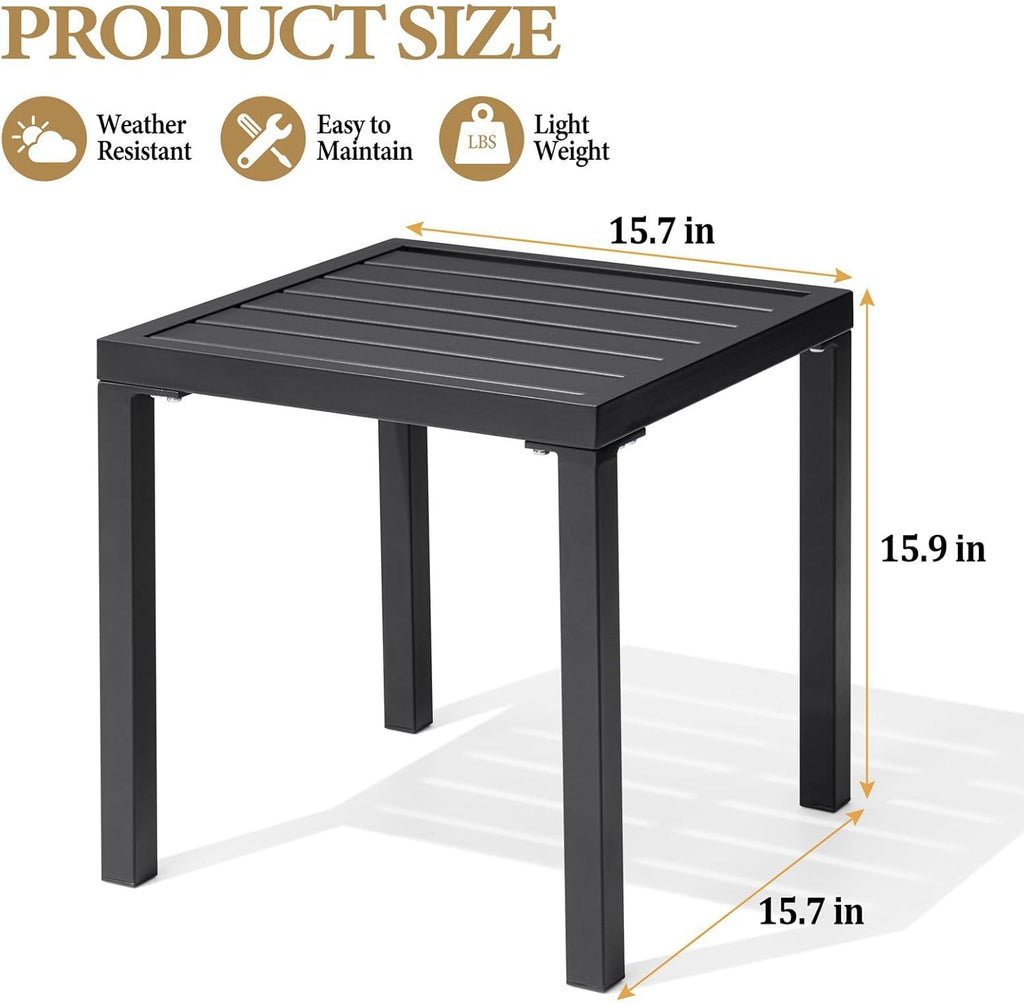 Crestlive Products Outdoor Side Table Set of 2,Black Small Square Metal End Table Weather Resistant Balcony Table for Pool Patio