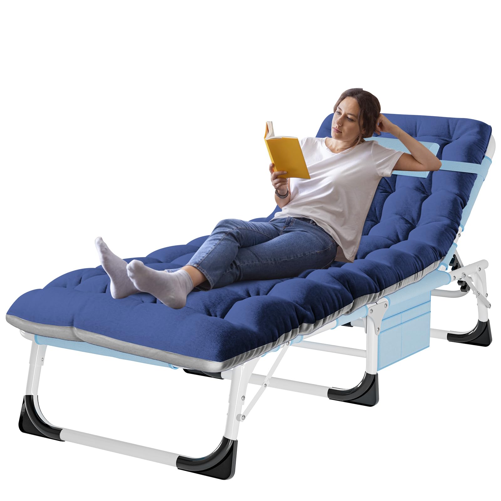 ABORON Heavy Duty Tanning Chair,Outdoor 5-Position Folding Chaise Lounge Chair with Pad,Portable Beach Lounge Chair for Outdoor Sunbathing Patio Pool Lawn Deck Poolside