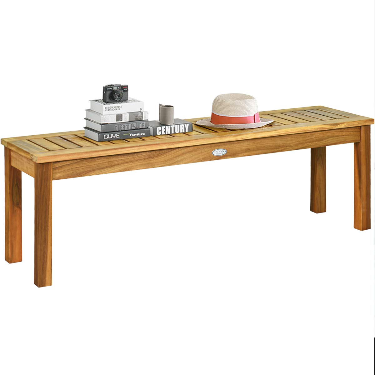Tangkula Patio Wood Bench, 2-Person Solid Wood Bench with Slatted Seat, 39.5" Long Loveseat with Stable Wood Frame, Indoor Outdoor Dining Bench for Backyard, Poolside, Entryway (1)