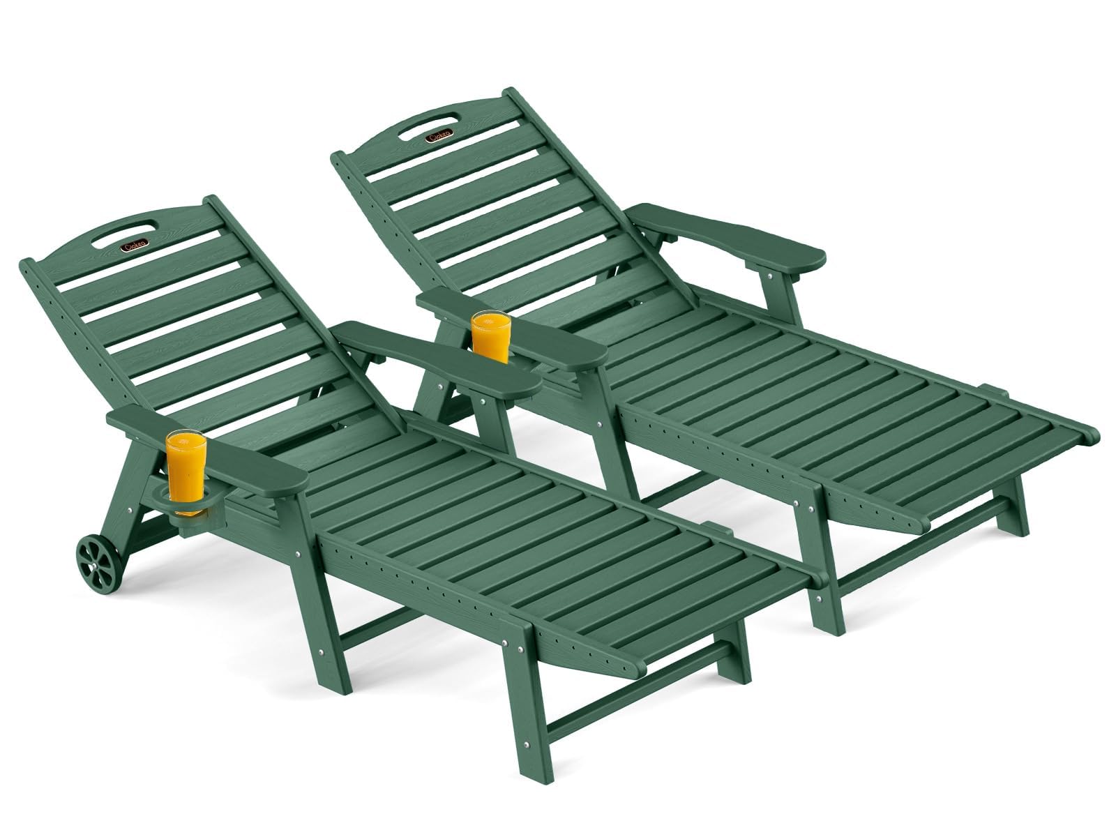 Ciokea Lounge Chair Outdoor, Oversized Chaise Lounge Chair with 5 Positions, HDPE, Patio Lounge Chair with Wheels & Cup Holder for Pool, Deck, Poolside, White