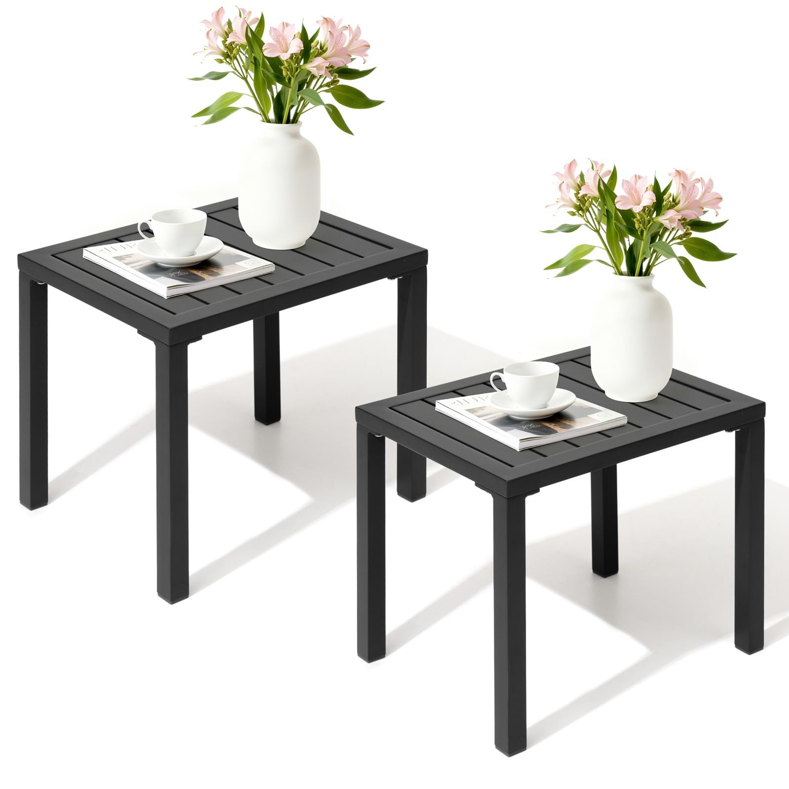 Crestlive Products Aluminum Outdoor Side Table Set of 2, Pool Lounge Chair Side Table, Weather Resistant Small Square Coffee End Table for Patio, Yard, Garden, Porch, Deck, Outdoor