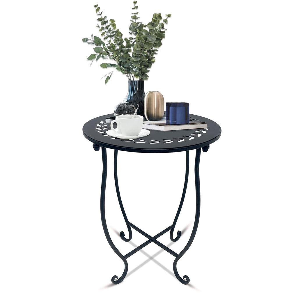 Round Side Table Set of 2, Metal Patio Side Tables End Tables, Weather Resistant Round Coffee Table Bedside Table Nightstand for Home Garden Office, 14 Inch Outdoor Side Table for Patio Balcony Yard