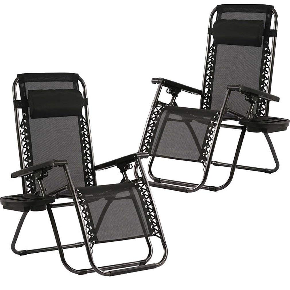 FDW Zero Gravity Lawn Lounge Chairs Set of 2 with Pillow and Cup Holder - Adjustable Reclining Folding Outdoor Chairs for Deck, Beach, Yard