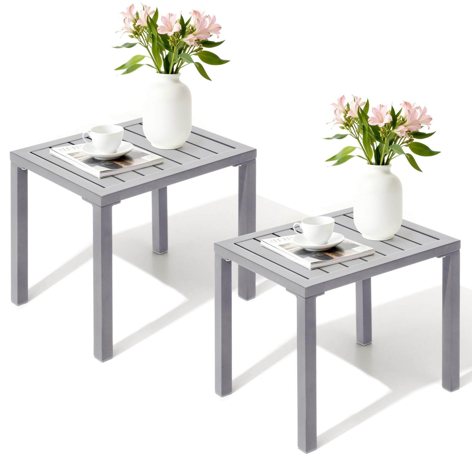 Crestlive Products Aluminum Outdoor Side Table Set of 2, Pool Lounge Chair Side Table, Weather Resistant Small Square Coffee End Table for Patio, Yard, Garden, Porch, Deck, Outdoor