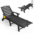 Ciokea Lounge Chair Outdoor, Oversized Chaise Lounge Chair with 5 Positions, HDPE, Patio Lounge Chair with Wheels & Cup Holder for Pool, Deck, Poolside, White