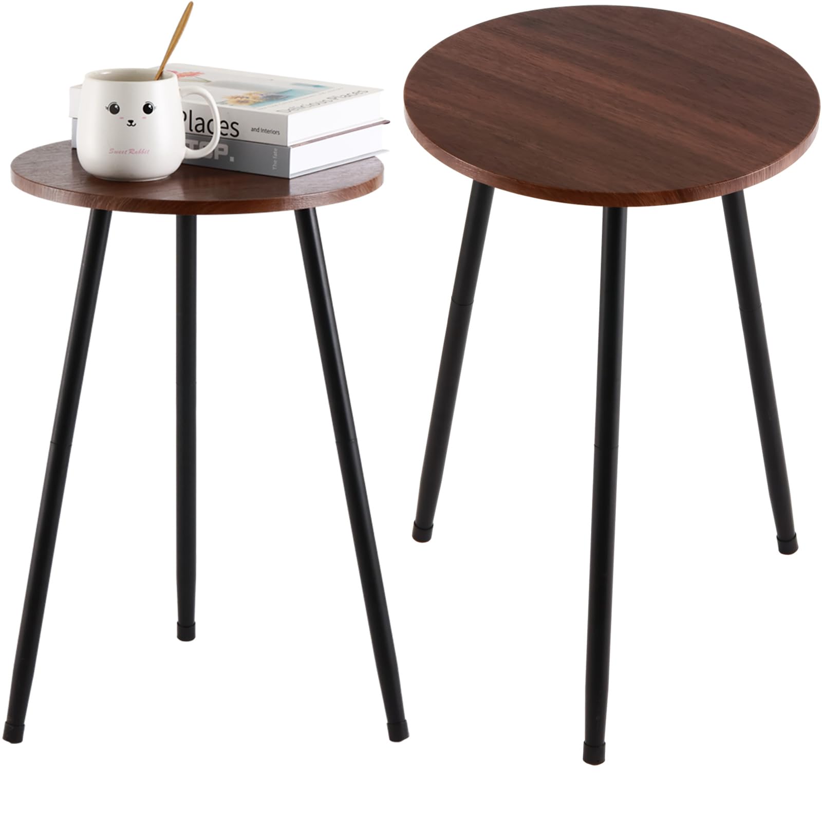Metal Outdoor Side Tables Set of Two Small Outside Round End Table for Patio Modern Accent Garden Corner Table for Small Spaces, Balcony, Porch, Weather-Resistant, Plant Stand Indoor, Black