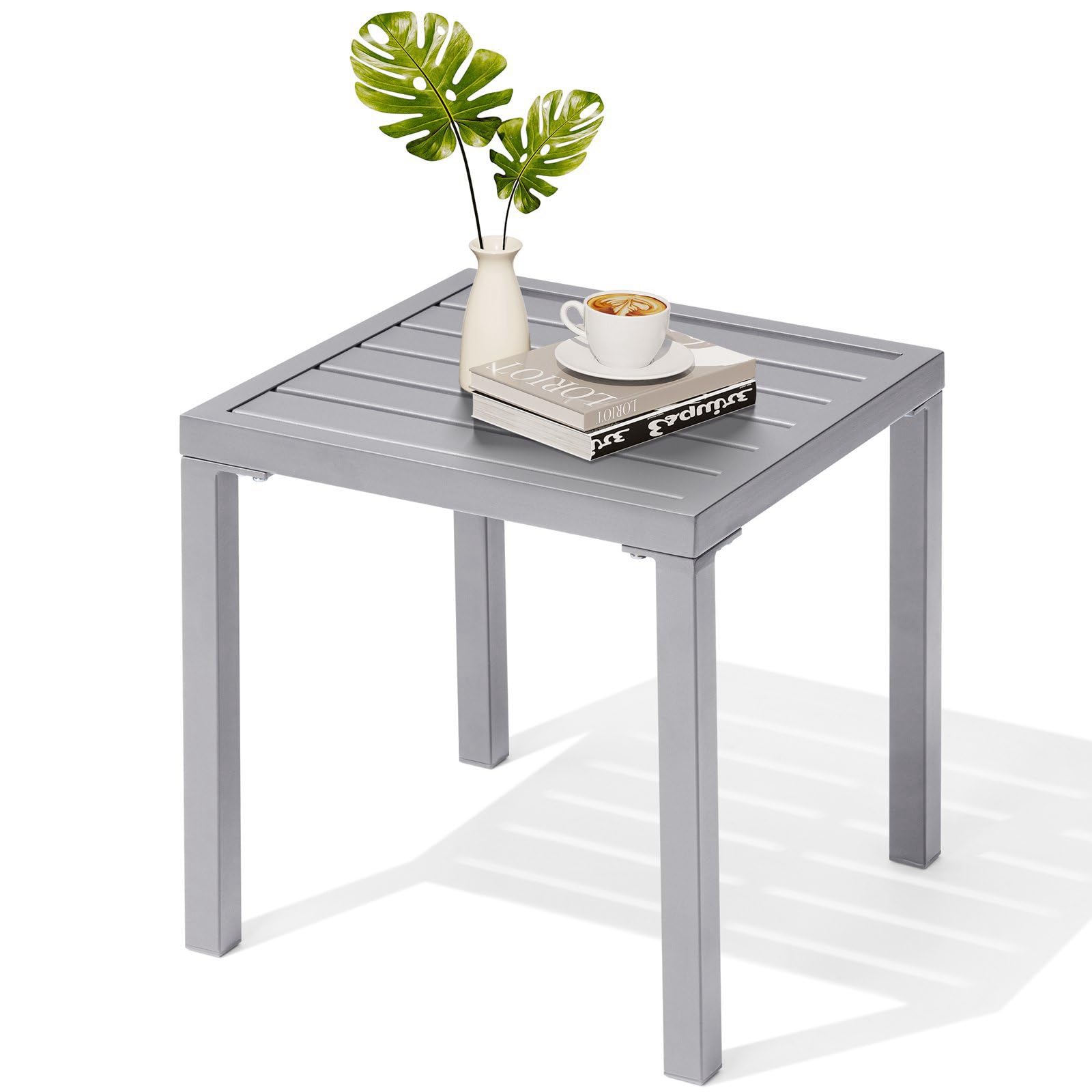 Crestlive Products Outdoor Side Table Set of 2,Black Small Square Metal End Table Weather Resistant Balcony Table for Pool Patio