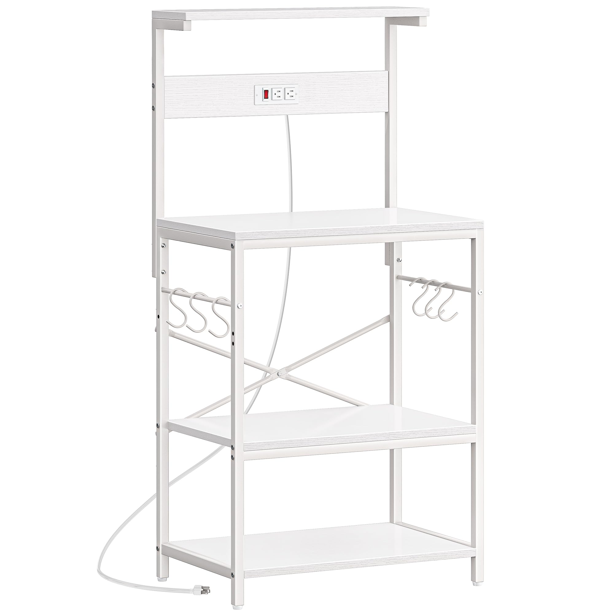SUPERJARE Kitchen Bakers Rack with Power Outlet, Coffee Bar Table 4 Tiers, Kitchen Microwave Stand with 6 S-Shaped Hooks, Storage Shelf Rack for Spices, Pots and Pans - Rustic Brown